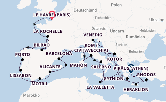 Mittelmeer ab Le Havre (Paris), Frankreich auf der Insignia