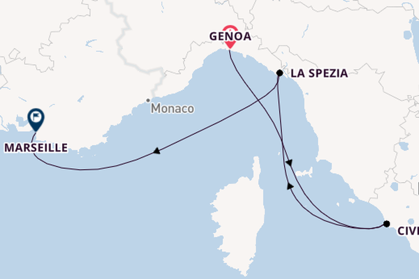 Western Mediterranean from Genoa, Italy with the MSC World Europa