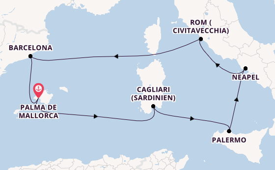 Westliches Mittelmeer ab Palma de Mallorca, Spanien auf der Mein Schiff Flow