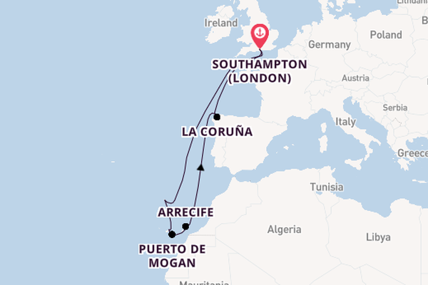 Canary Islands from Southampton, England with the Queen Anne