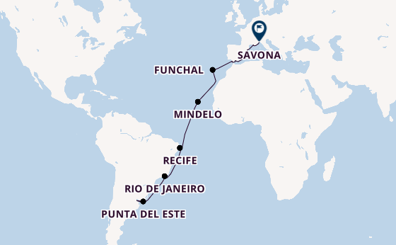 trans-Atlantisch vanaf Montevideo, Uruguay met de Costa Serena
