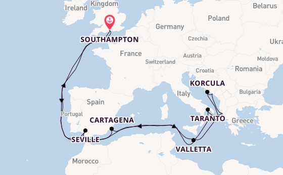 Mediterranean Sea from Southampton, England with the Queen Victoria