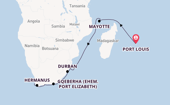 Südafrika ab Port Louis, Mauritius auf der HANSEATIC spirit