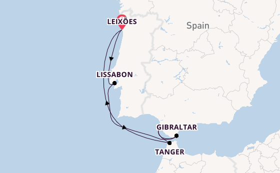 Portugal vanaf Leixões, Portugal met de Mein Schiff 6