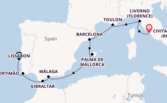 Westelijke Middellandse Zee vanaf Civitavecchia (Rome), Italië met de Seven Seas Voyager
