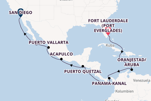 Mexikanische Riviera ab Fort Lauderdale (Port Everglades), USA auf der Nieuw Amsterdam