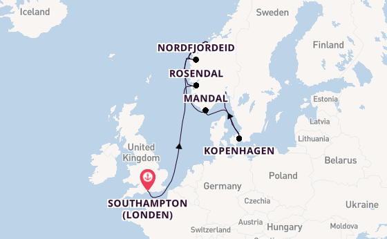 Noorwegen vanaf Southampton (Londen), Engeland met de Insignia