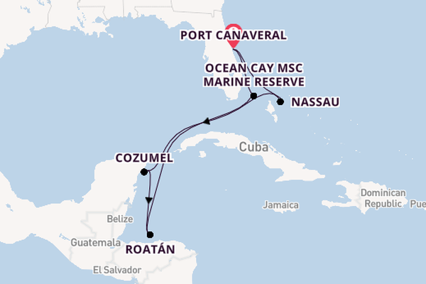 Western Caribbean from Port Canaveral, Florida, USA with the MSC Seashore