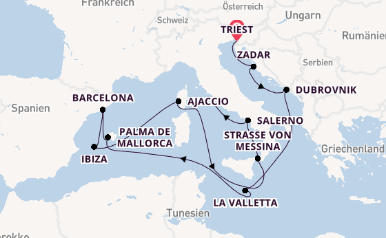 Westliches Mittelmeer ab Triest, Italien auf der Queen Victoria