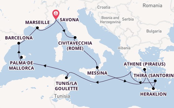 Middellandse Zee vanaf Savona, Italië met de Costa Favolosa