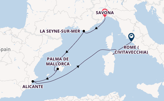 Western Mediterranean from Savona, Italy with the Costa Pacifica
