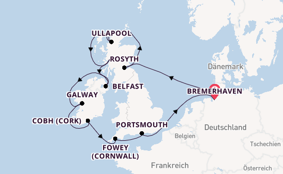 Britische Inseln ab Bremerhaven, Deutschland auf der Amera