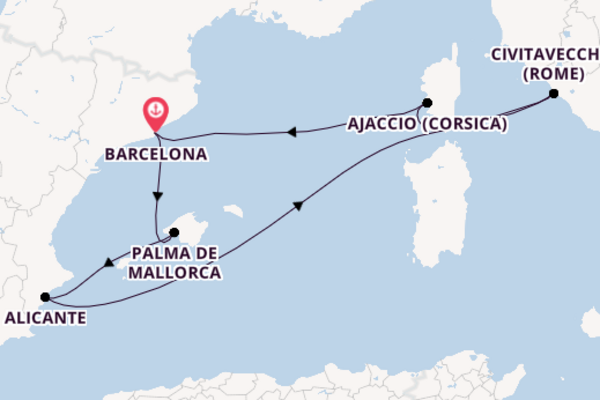 Westelijke Middellandse Zee vanaf Barcelona, Spanje met AIDAprima