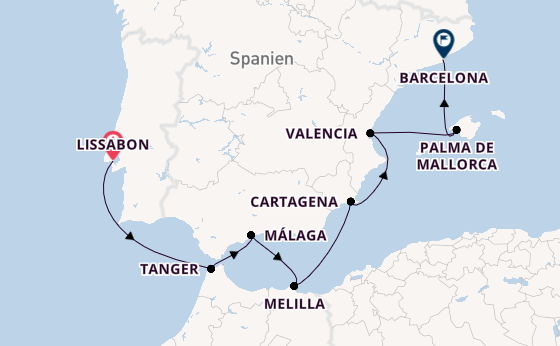 Mittelmeer ab Lissabon, Portugal auf der Seven Seas Voyager