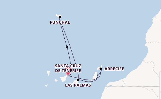 Canarische Eilanden vanaf Santa Cruz de Tenerife, Tenerife, Spanje met de Costa Smeralda
