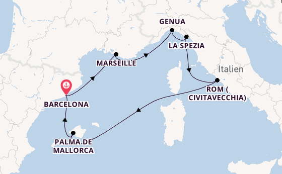 Westliches Mittelmeer ab Barcelona, Spanien auf der MSC World Europa