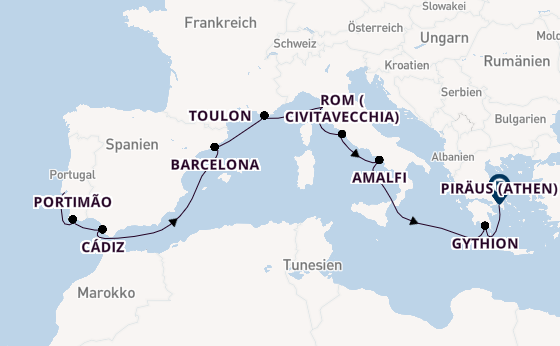 Mittelmeer ab Lissabon, Portugal auf der Regatta