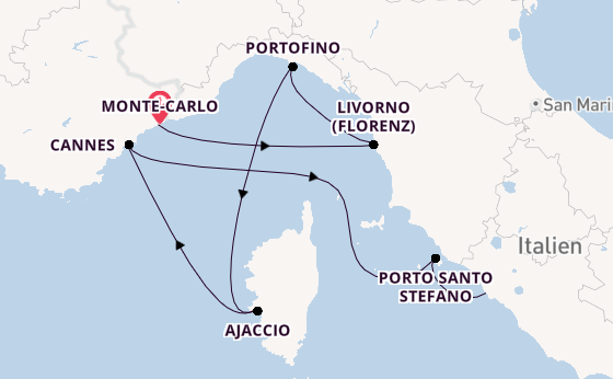 Westliches Mittelmeer ab Monte-Carlo, Monaco auf der Silver Ray