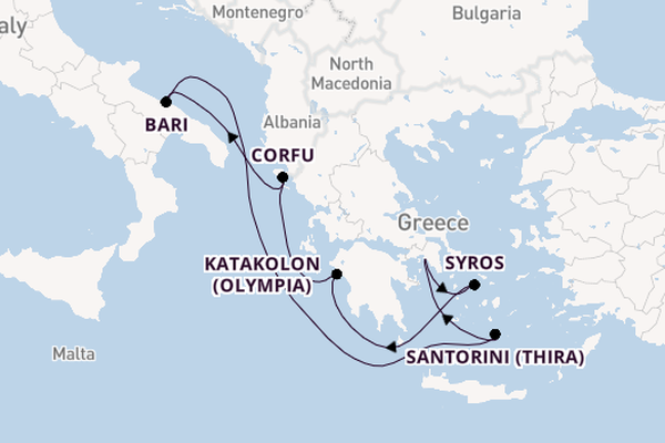 Eastern Mediterranean from Piraeus (Athens), Greece with the MSC Sinfonia