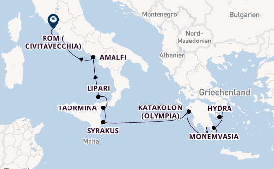 Mittelmeer ab Piräus (Athen), Griechenland auf der Star Clipper