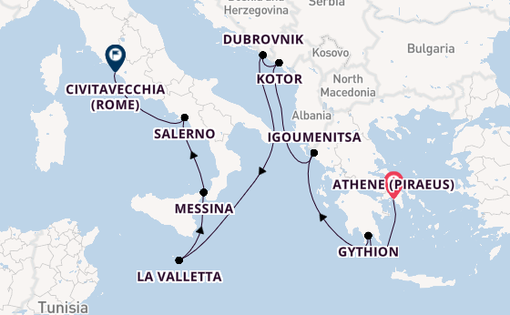 Middellandse Zee vanaf Athene (Piraeus), Griekenland met de Vista