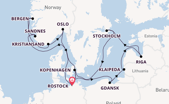 Noorwegen vanaf Rostock, Warnemünde, Duitsland met de MSC Magnifica