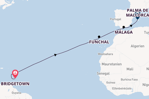 Südliche Karibik ab Bridgetown, Barbados auf der Mein Schiff 1