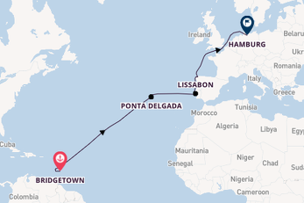 Portugal vanaf Bridgetown, Barbados met de Mein Schiff 2 