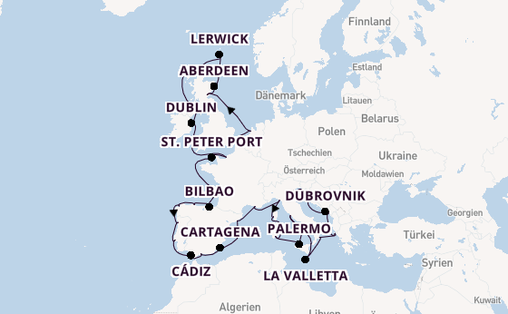 Mittelmeer ab Tilbury, Großbritannien auf der Insignia