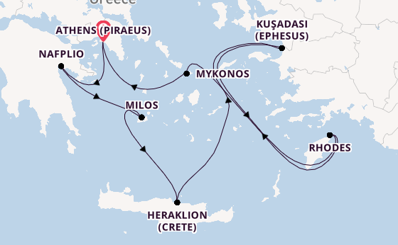 Eastern Mediterranean from Athens (Piraeus), Greece with the Silver Nova