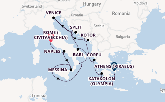 Mediterranean Sea from Rome (Civitavecchia), Italy with the Viking Mira