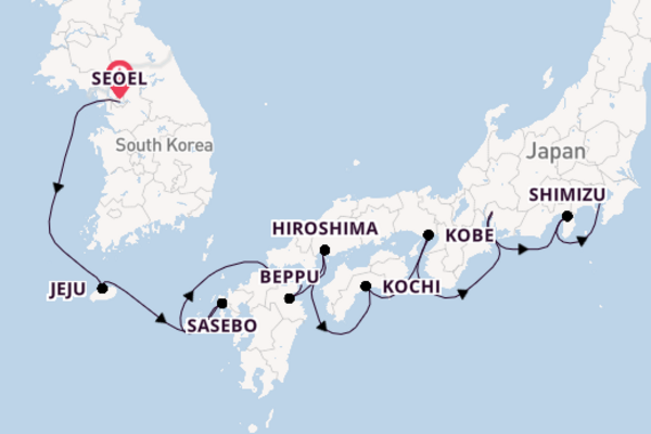 Japan vanaf Seoel, Zuid-Korea met de Norwegian Spirit