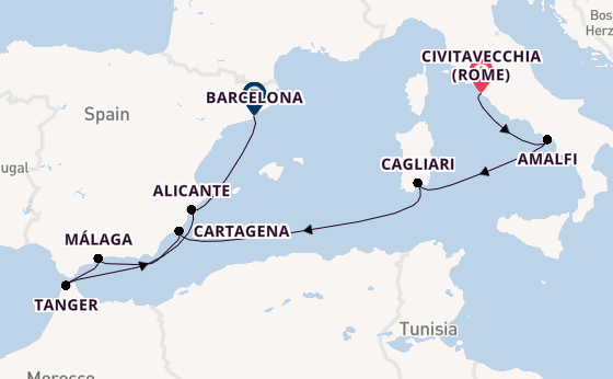 Westelijke Middellandse Zee vanaf Civitavecchia (Rome), Italië met de EXPLORA II