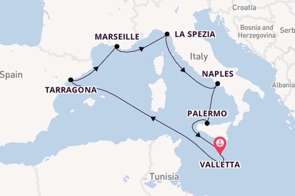 Western Mediterranean from Valletta, Malta with the MSC Magnifica