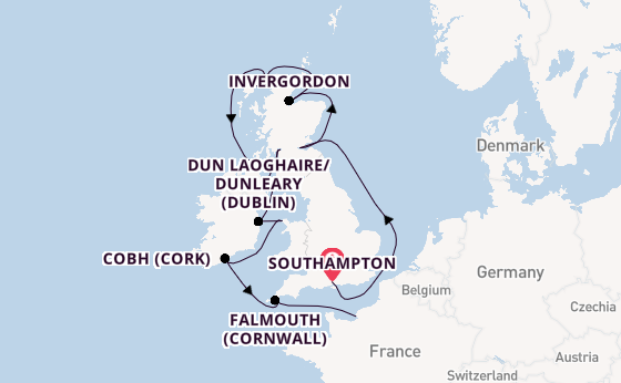 British Isles from Southampton, England with the Insignia