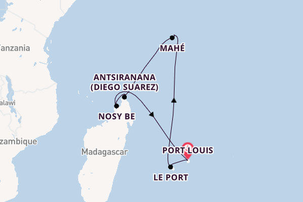 Indische Oceaan vanaf Port Louis, Mauritius met AIDAblu