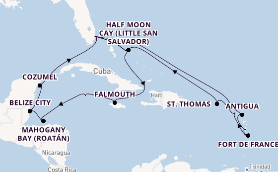 Caribbean from Fort Lauderdale (Port Everglades), Florida, USA with the Rotterdam