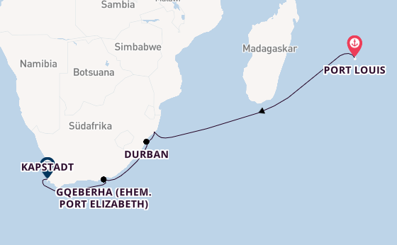 Südafrika ab Port Louis, Mauritius auf der Mein Schiff 5