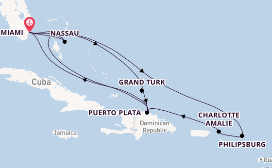 Caribbean from Miami, Florida with the MSC Seashore