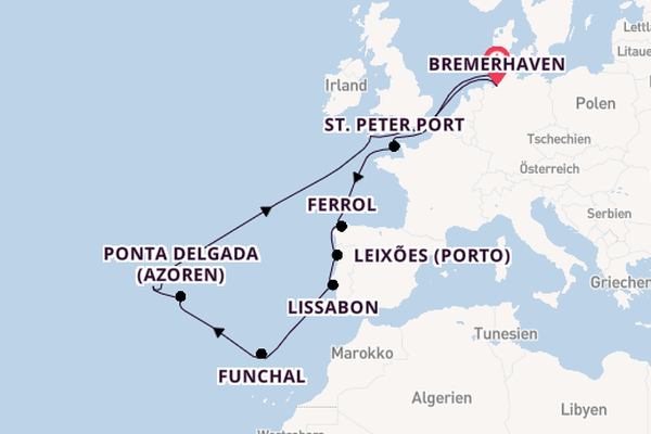 Portugal ab Bremerhaven, Deutschland auf der Artania