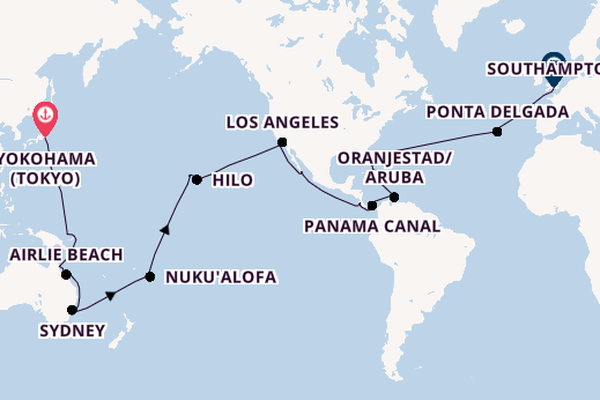 Round-the-World Trip from Yokohama (Tokyo), Japan with the Queen Elizabeth