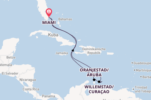 In 9 Tagen nach Miami über Oranjestad/Aruba