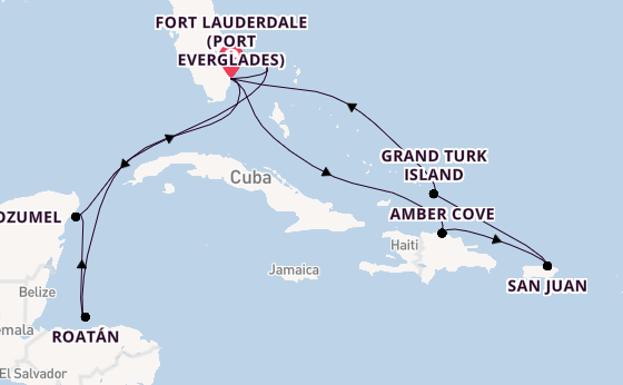 Caribbean from Fort Lauderdale (Port Everglades), Florida, USA with the Sun Princess