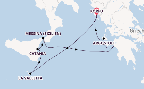 Mittelmeer ab Korfu, Griechenland auf AIDAblu