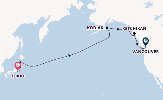 Transpacifisch vanaf Tokio, Japan met de Silver Moon
