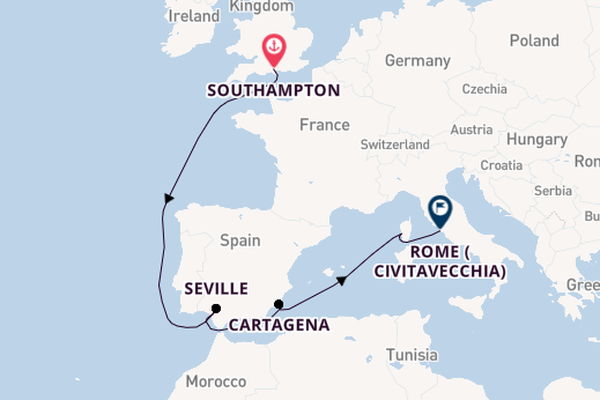 Western Mediterranean from Southampton, England with the Queen Elizabeth