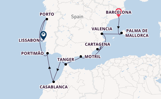 Westelijke Middellandse Zee vanaf Barcelona, Spanje met de Marina