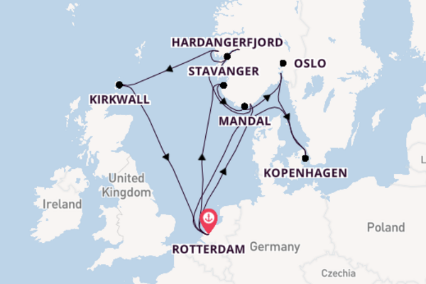 Noorwegen vanaf Rotterdam, Nederland met de Rotterdam