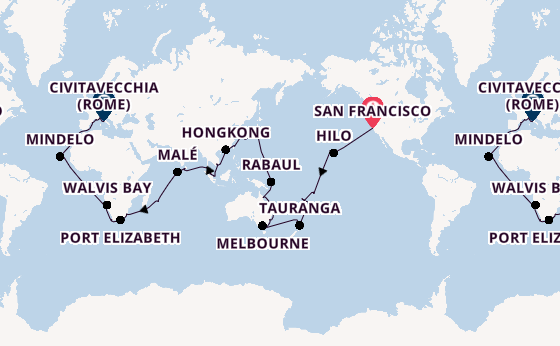 Wereldreizen vanaf San Francisco, Verenigde Staten met de Costa Deliziosa