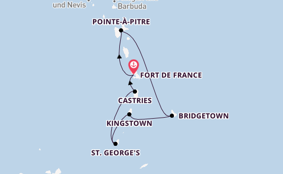 Südliche Karibik ab Fort de France, Martinique auf der MSC World Europa